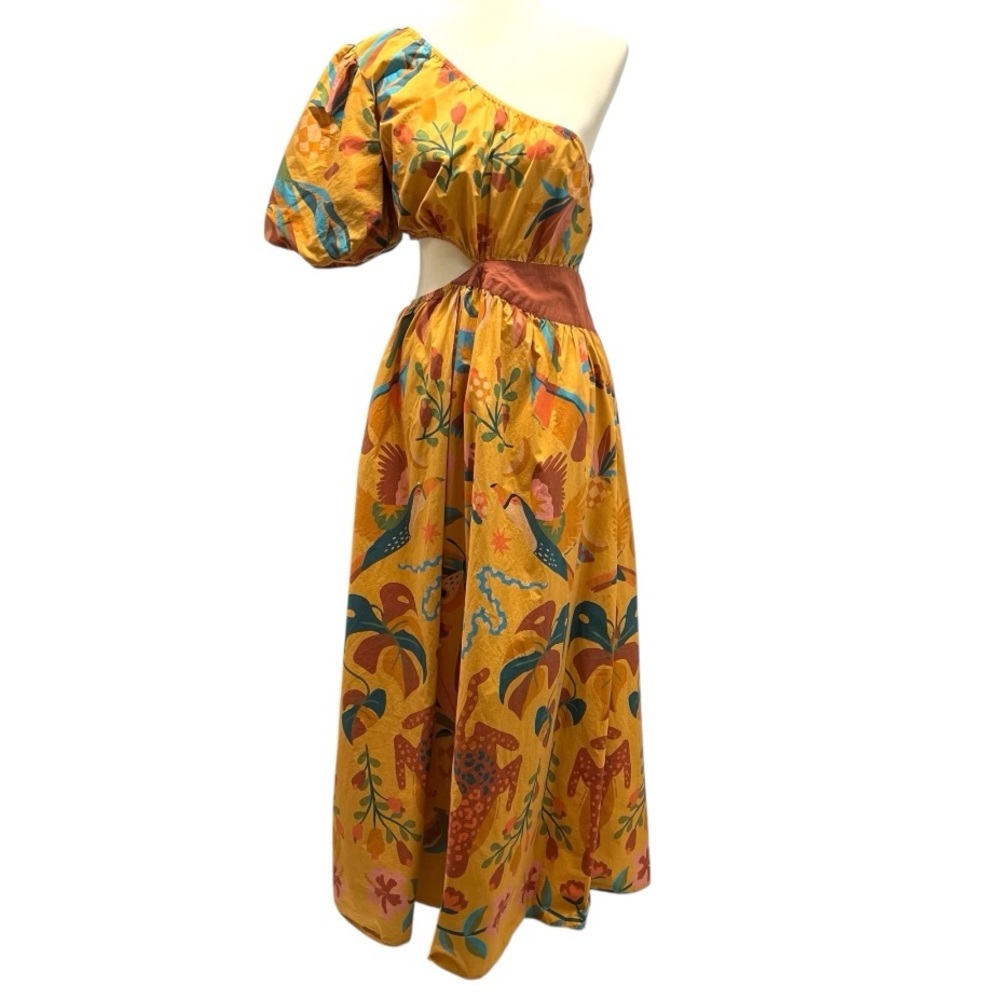 Farm Rio x Anthropologie One Shoulder Tropical Puff Sleeve Maxi Dress Large - Picture 8 of 16